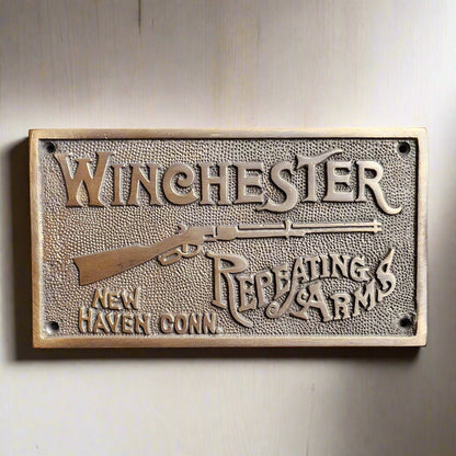 Winchester Repeating Arms Solid Brass Plaque With Raised Lettering (6.75" x 3.75") - Jones Peak
