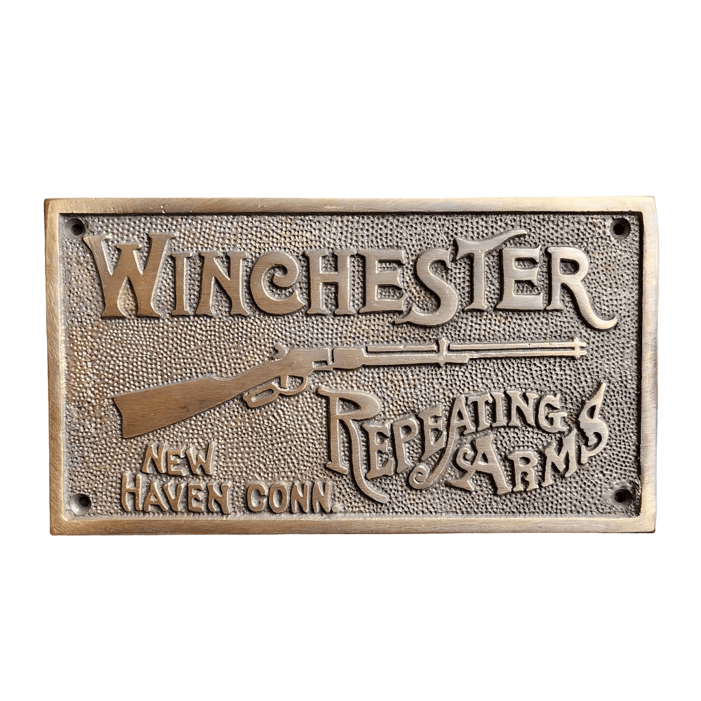 Winchester Repeating Arms Solid Brass Plaque With Raised Lettering (6.75" x 3.75") - Jones Peak