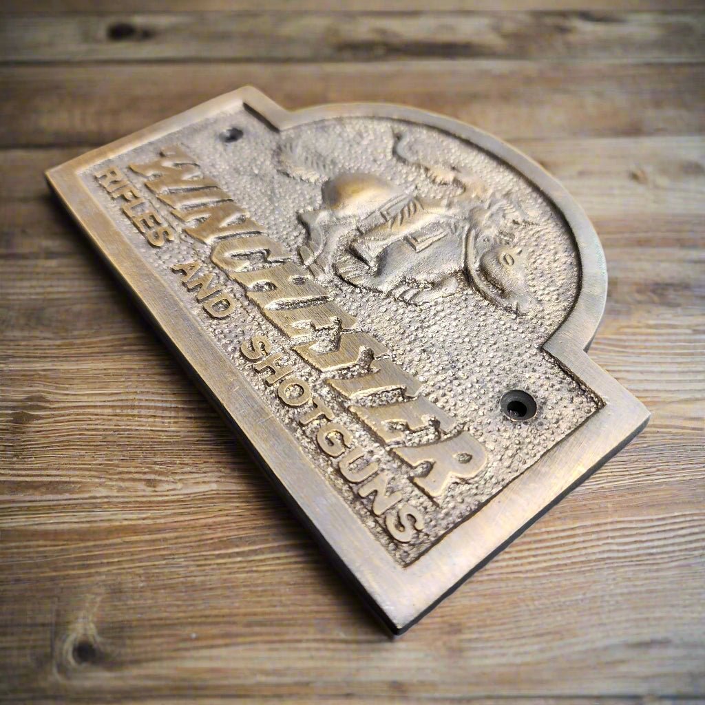 Winchester Rider Rifles & Shotguns Solid Brass Plaque With Antique Finish (5" x 3") - Jones Peak