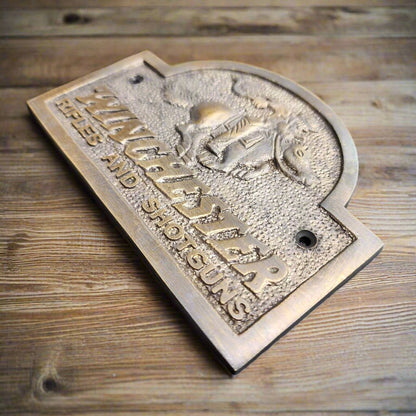 Winchester Rider Rifles & Shotguns Solid Brass Plaque With Antique Finish (5" x 3") - Jones Peak