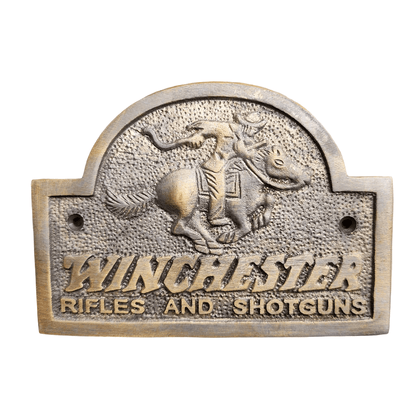 Winchester Rider Rifles & Shotguns Solid Brass Plaque With Antique Finish (5" x 3") - Jones Peak
