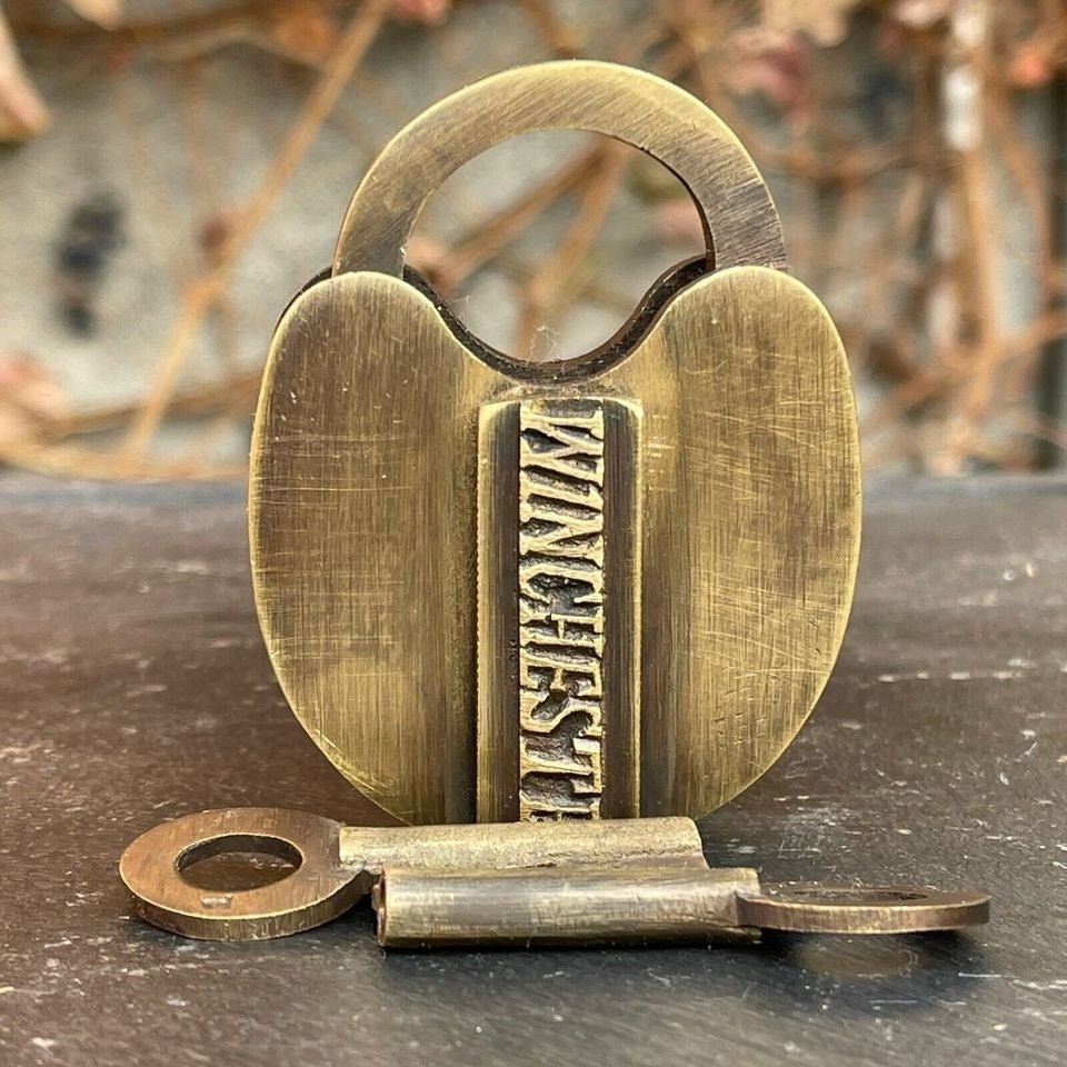 Winchester Solid Brass Lock With Branded Shaft & Antique Finish (3" x 2.25") - Jones Peak