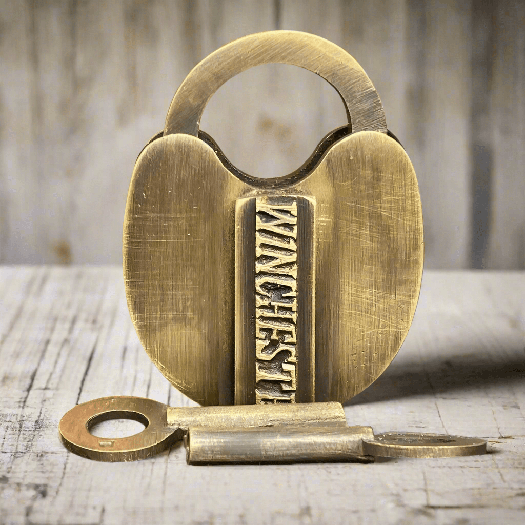 Winchester Solid Brass Lock With Branded Shaft & Antique Finish (3" x 2.25") - Jones Peak