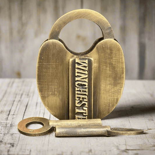 Winchester Solid Brass Lock With Branded Shaft & Antique Finish (3" x 2.25") - Jones Peak
