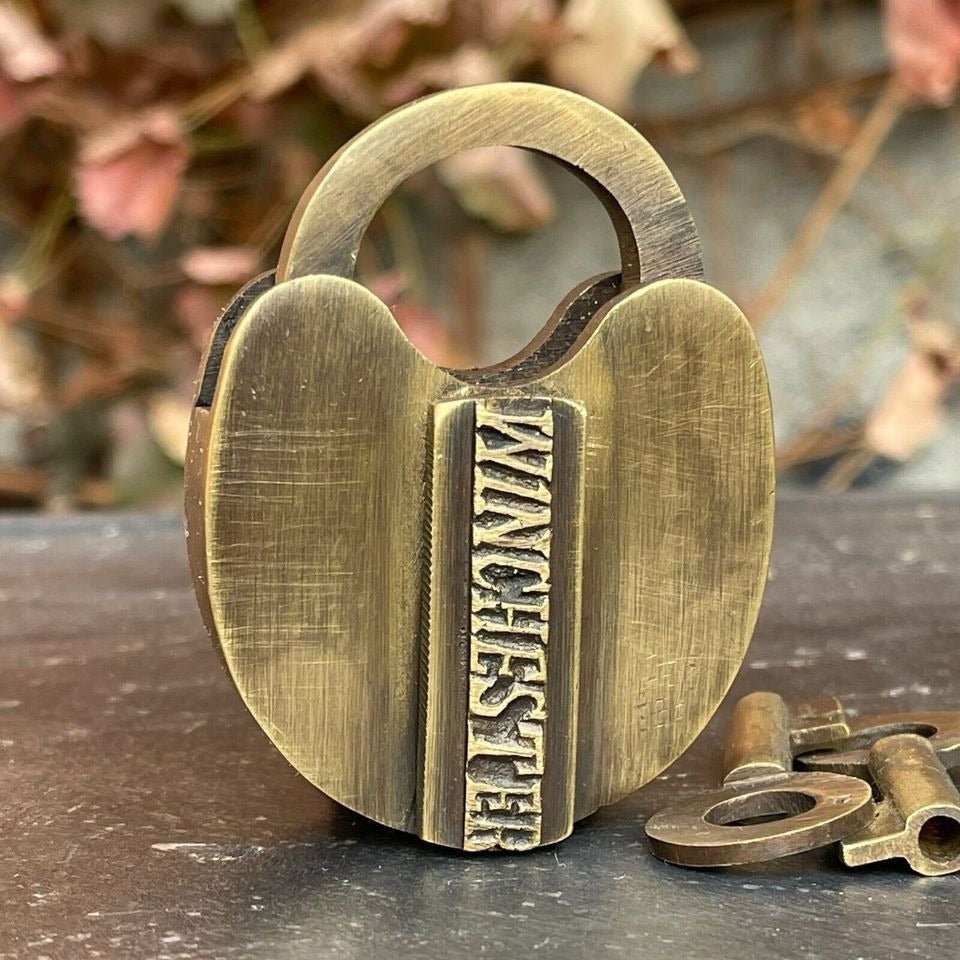 Winchester Solid Brass Lock With Branded Shaft & Antique Finish (3" x 2.25") - Jones Peak