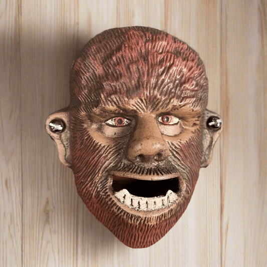 Wolfman Cast Iron Wall Mounted Bottle Opener With Painted Antique Finish (4" x 3" x 1.5") - Jones Peak