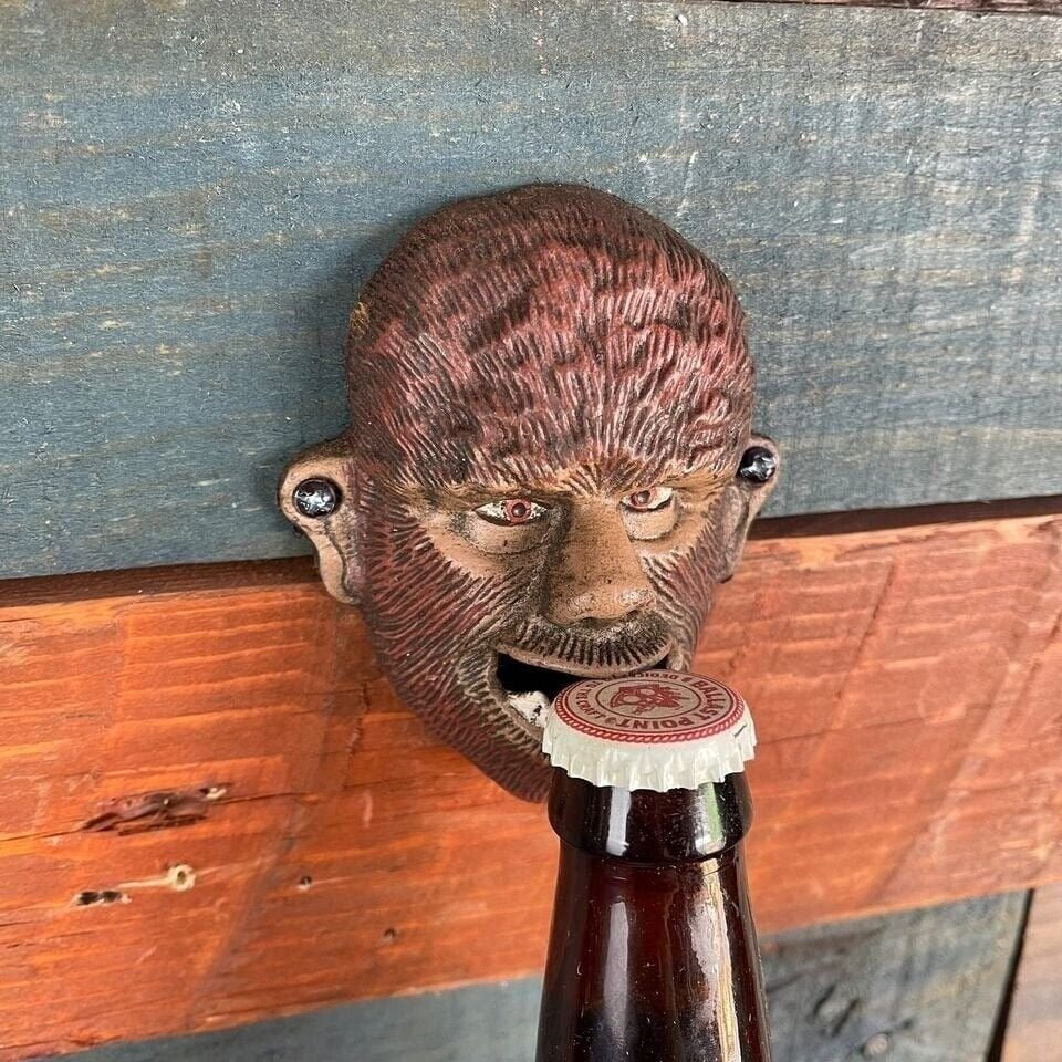 Wolfman Cast Iron Wall Mounted Bottle Opener With Painted Antique Finish (4" x 3" x 1.5") - Jones Peak