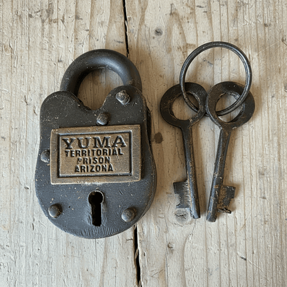 Yuma Territorial Prison Arizona Cast Iron Gate Lock With Keys & Antique Finish (2.5" x 1.5") - Jones Peak