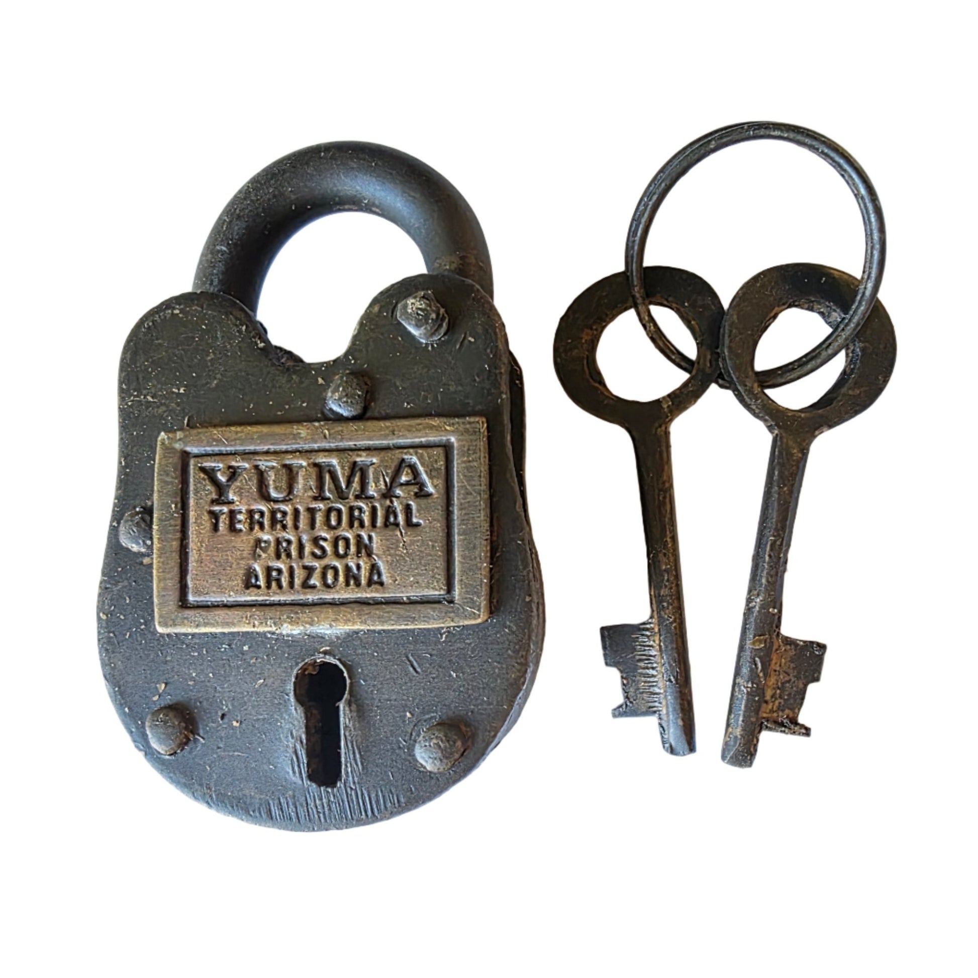 Yuma Territorial Prison Arizona Cast Iron Gate Lock With Keys & Antique Finish (2.5" x 1.5") - Jones Peak