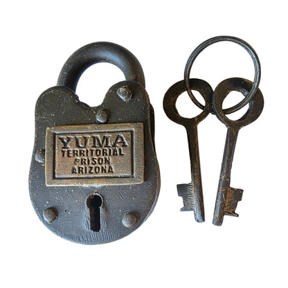 Yuma Territorial Prison Arizona Cast Iron Gate Lock With Keys & Antique Finish (2.5" x 1.5") - Jones Peak